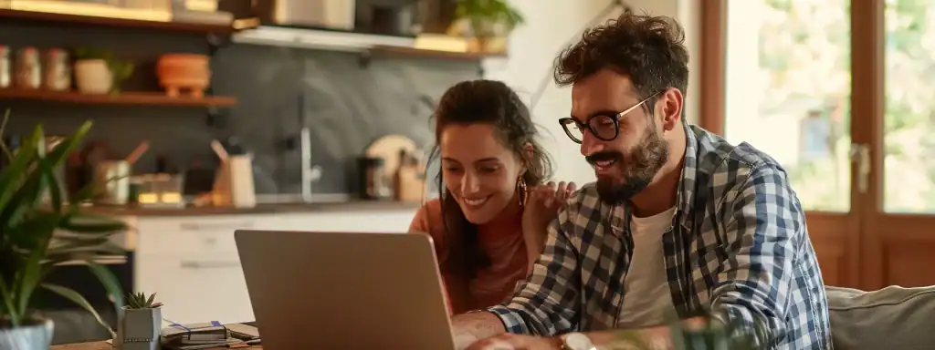 couple looking online for short term rental - tax strategies