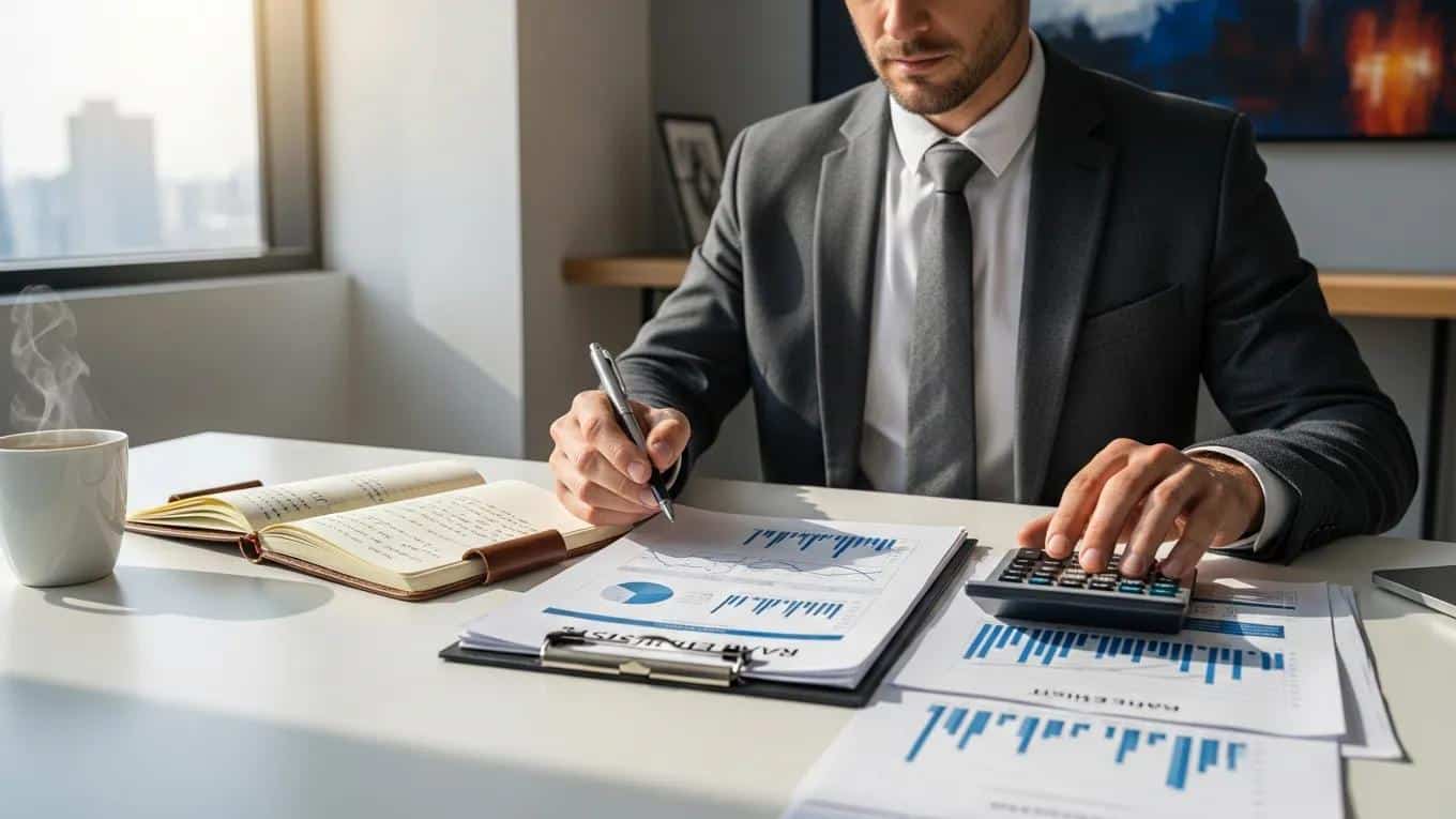 Professional reviewing financial documents related to real estate trusts